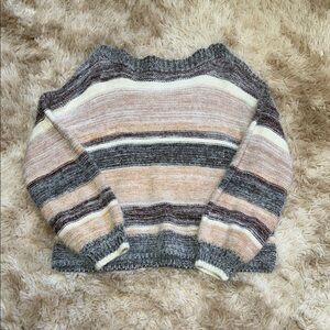 BKE Gray and Cream Striped Sweater
